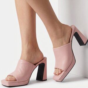 Jeffrey Campbell Pink Leather Block Heel Slide Mules Size 8.5